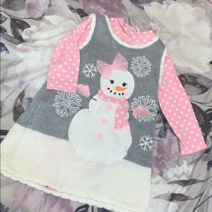 Pink Snowman Sweater Dress